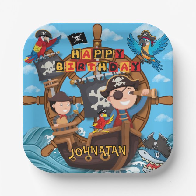 Plato De Papel Fiesta de Cumpleaños Pirata (Anverso)