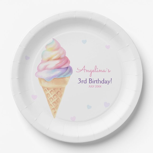 Plato De Papel Fiesta de Cumpleaños Plates con helado dulce. (Anverso)