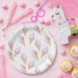 Plato De Papel Fiesta de Cumpleaños Plates con helado dulce.