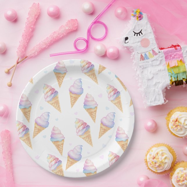Plato De Papel Fiesta de Cumpleaños Plates con helado dulce. (Fiesta)