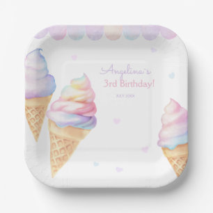 Plato De Papel Fiesta de Cumpleaños Plates con helado dulce.