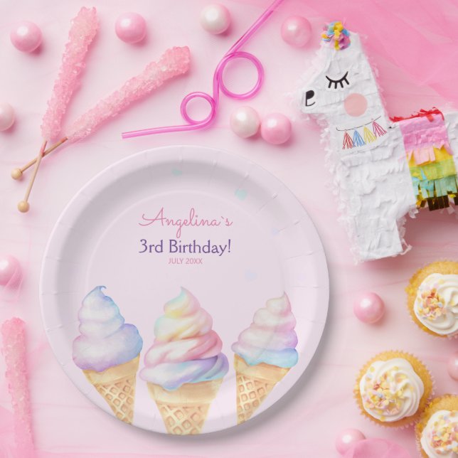Plato De Papel Fiesta de Cumpleaños Plates con helado dulce. (Fiesta)