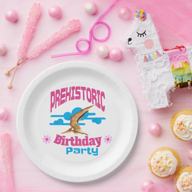 Plato De Papel Fiesta de Cumpleaños Prehistórica Pterodáctilo Div (Fiesta)