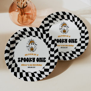Plato De Papel Fiesta de cumpleaños retro de Halloween Spooky One