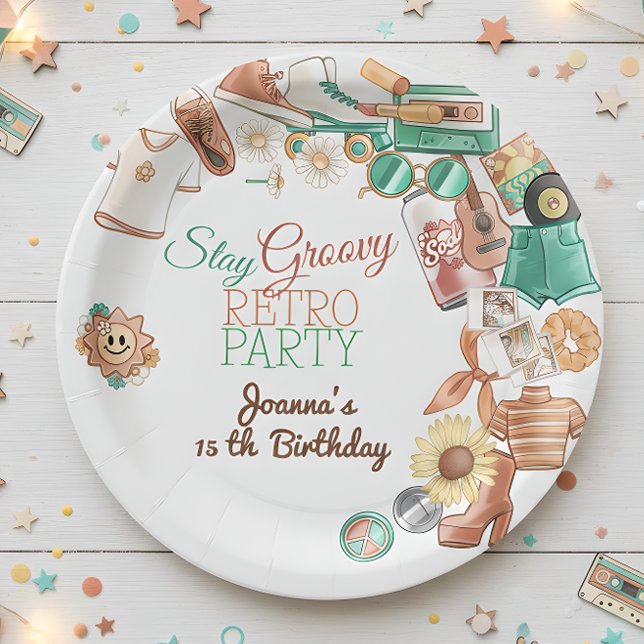 Plato De Papel Fiesta de cumpleaños retro de Stay groovy (Subido por el creador)