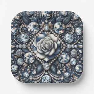 Plato De Papel Fiesta de Cumpleaños Rosa Glam Bling Denim & Diamo