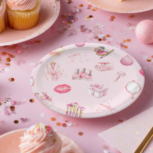 Plato De Papel Fiesta de Cumpleaños Rosa Spa Party