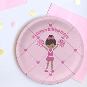 Plato De Papel Fiesta de cumpleaños rosado para animadores afroam