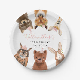 Plato De Papel Fiesta de cumpleaños rosado para animales de Woodl