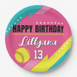 Plato De Papel Fiesta de cumpleaños rosado Verde azulado amarillo