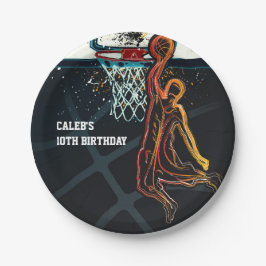 Plato De Papel Fiesta de Cumpleaños Salto de Dunk de Baloncesto