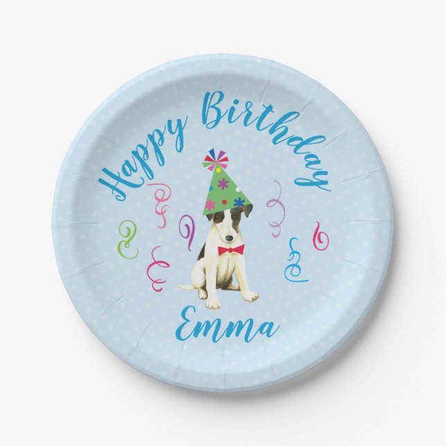 Plato De Papel Fiesta de cumpleaños Smooth Fox Terrier (Anverso)