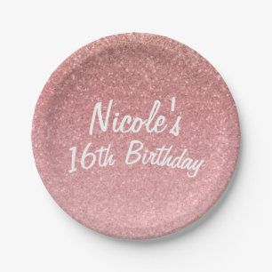 Plato De Papel Fiesta de Cumpleaños Sweet 16 Rosa Brillante Cuent
