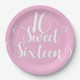 Plato De Papel Fiesta de Cumpleaños Sweet 16 Rosa y Blanco