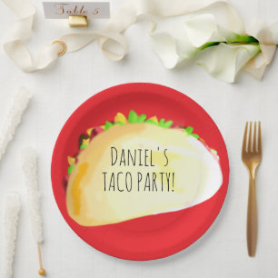Plato De Papel Fiesta de Cumpleaños Taco Acuarela
