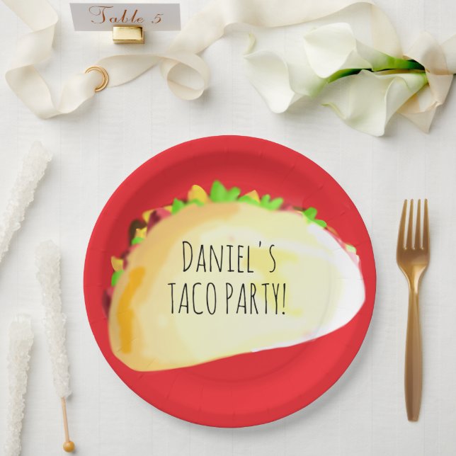 Plato De Papel Fiesta de Cumpleaños Taco Acuarela (Boda)