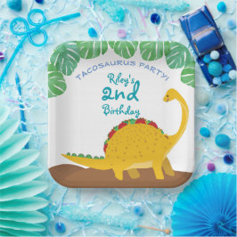 Plato De Papel Fiesta de cumpleaños Tacosaurus - dinosaurio y tac