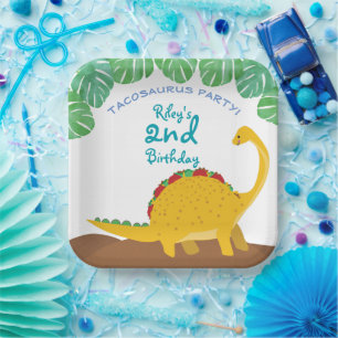 Plato De Papel Fiesta de cumpleaños Tacosaurus - dinosaurio y tac