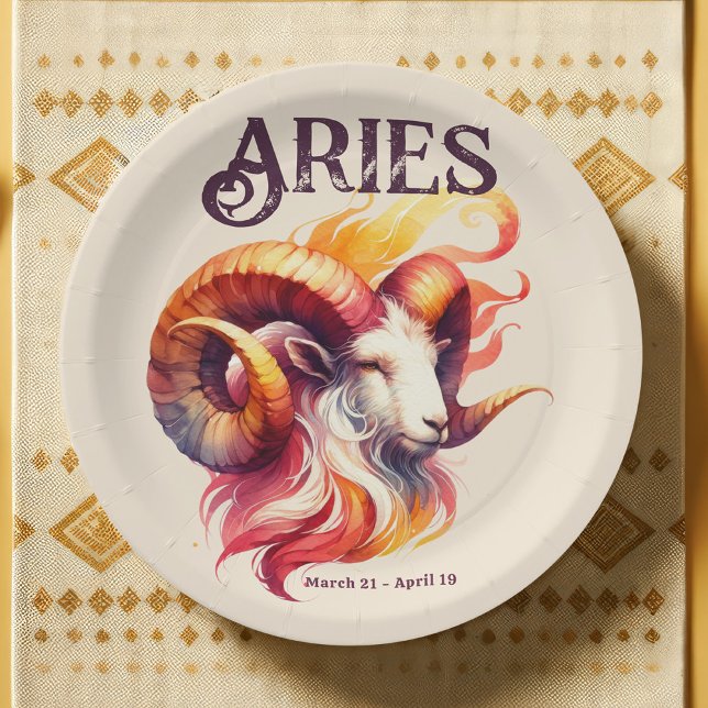 Plato De Papel Fiesta de cumpleaños temática de Aries Zodiac (Aries Ram Zodiac Sign Theme Party Suite | Elevate Your Event with Matching Paper Plates & Decor)