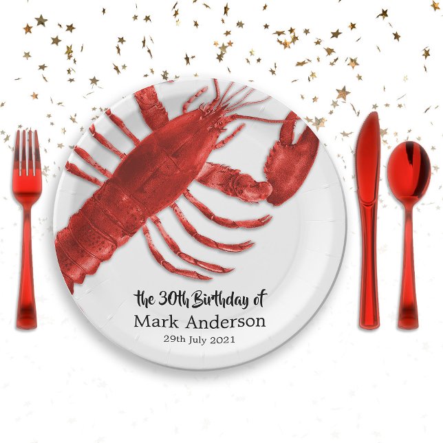 Plato De Papel Fiesta de cumpleaños temática de langosta (Red Lobster Themed Birthday Party Celebration Paper Plates)