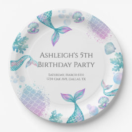 Plato De Papel Fiesta de cumpleaños temática de sirena turquesa