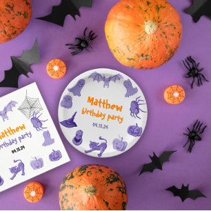 Plato De Papel Fiesta de cumpleaños temática morada de Halloween