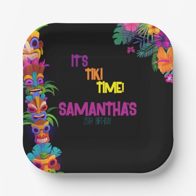 Plato De Papel Fiesta de Cumpleaños Tiki Time (Anverso)