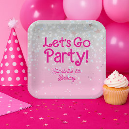 Plato De Papel Fiesta de Cumpleaños Trendy Pink Let's Go Party 
