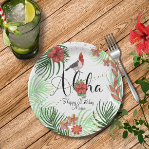 Plato De Papel Fiesta de Cumpleaños Tropical Aloha Personalizable