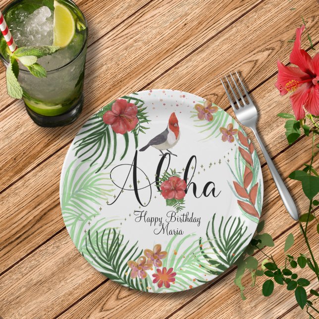 Plato De Papel Fiesta de Cumpleaños Tropical Aloha Personalizable (Customizable Aloha Tropical Birthday Party Paper Plates )