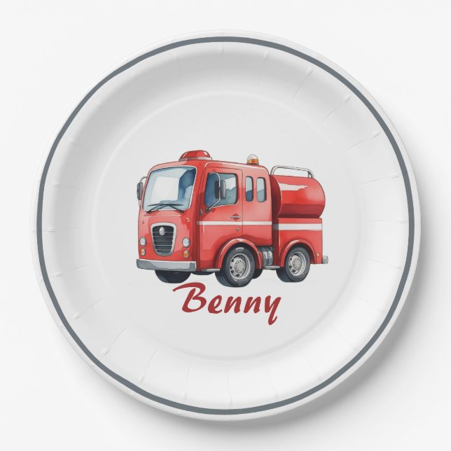 Plato De Papel Fiesta de cumpleaños "upsherin" del camión de bomb (Anverso)