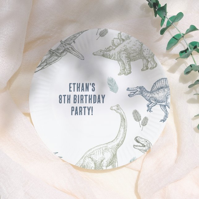 Plato De Papel Fiesta de cumpleaños verde y azul de los dinosauri (Subido por el creador)