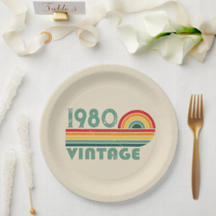Plato De Papel Fiesta de cumpleaños vintage personalizada