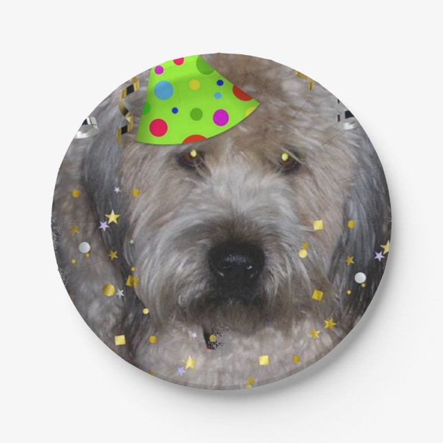 Plato De Papel Fiesta de cumpleaños Wheaten Terrier (Anverso)