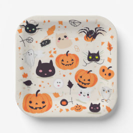 Plato De Papel Fiesta de Cute Halloween Creeptter