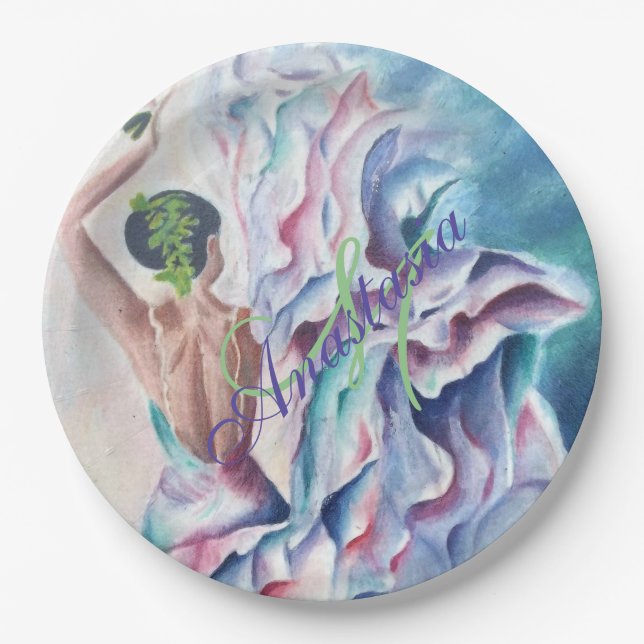 Plato De Papel Fiesta DE DANZA DE FUN FLAMENCO MONOGRAM (Anverso)