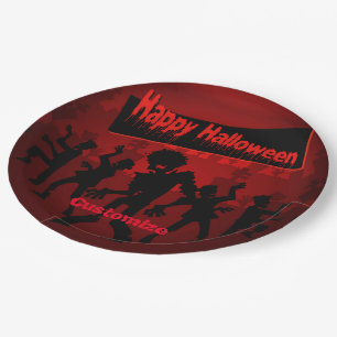 Plato De Papel Fiesta de danza zombie Feliz Halloween