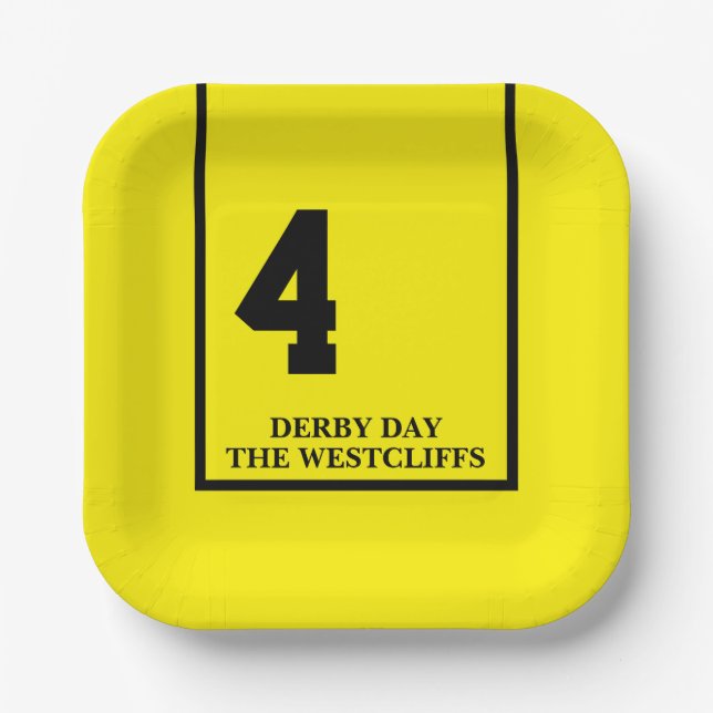 Plato De Papel Fiesta de Derby Personalizada Caballo 4 Amarillo (Anverso)