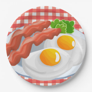 Plato De Papel fiesta de desayuno con beicon y huevos bonitos