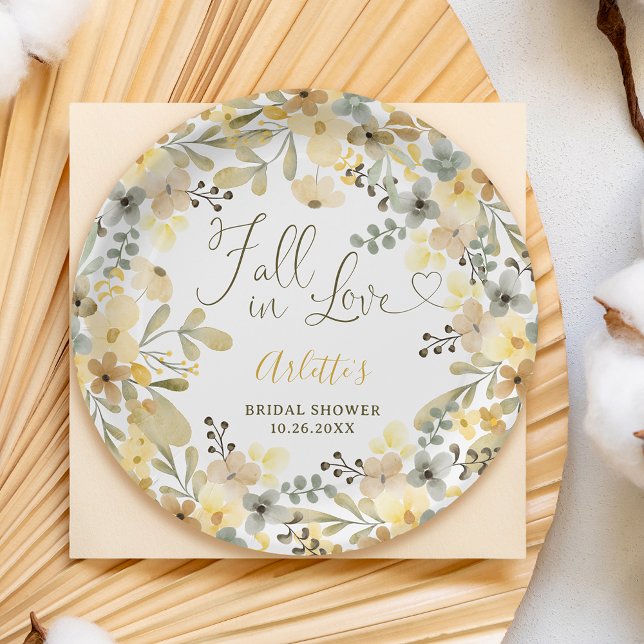 Plato De Papel Fiesta de despedida boho floral chic de otoño (Fall in love boho floral autumn chic bridal shower paper plates)