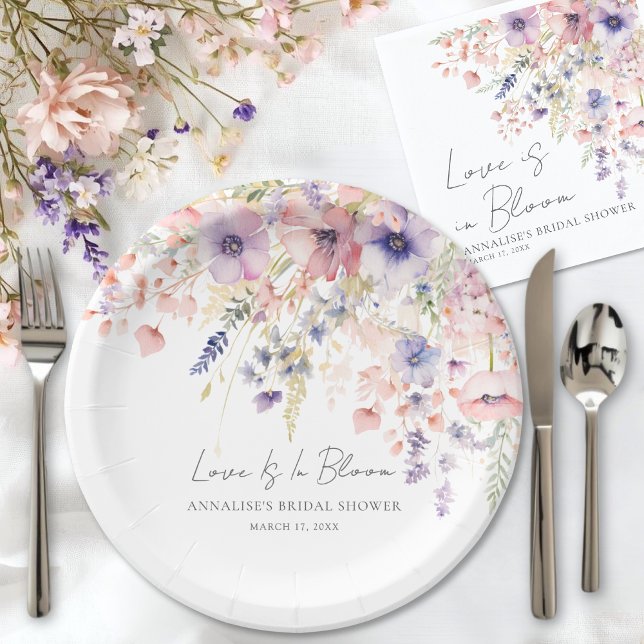 Plato De Papel Fiesta de Despedida de Soltera con Flores Silvestr (Wildflower Bridal Shower Paper Plates)