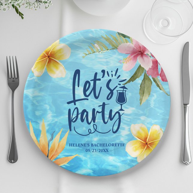 Plato De Papel Fiesta de Despedida de Soltera con Piscina Moderna (Modern Chic Pool Bachelorette Party Paper Plates)