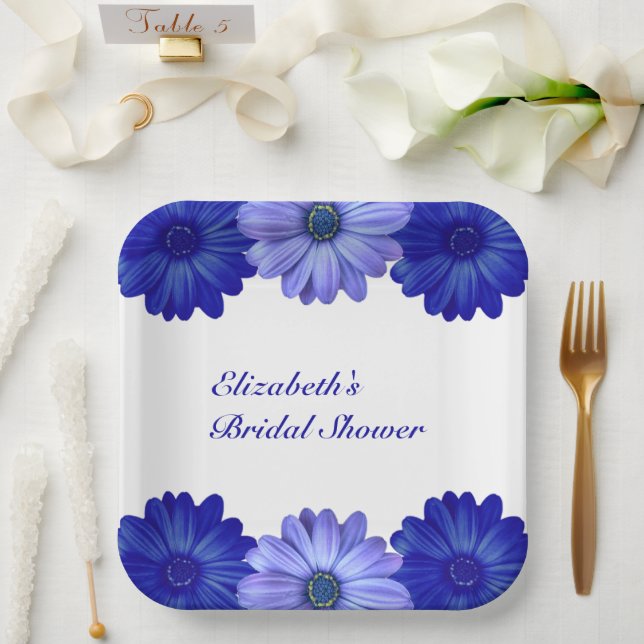 Plato De Papel Fiesta de Despedida de Soltera Floral Azul (Boda)