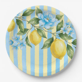Plato De Papel Fiesta de Despedida de Soltera Floral Blue Lemon M