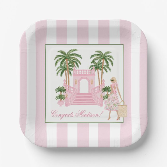 Plato De Papel Fiesta de Despedida de Soltera Preppy de Palm Beac (Anverso)