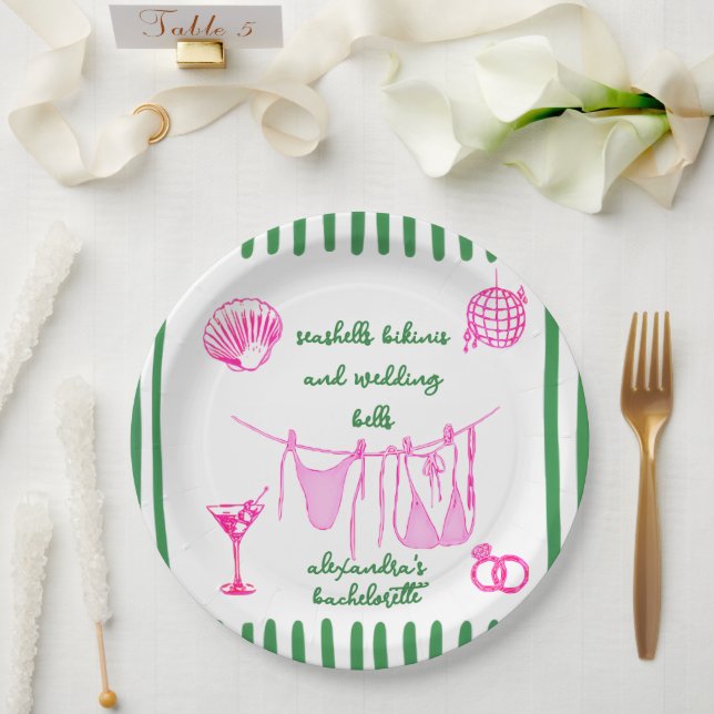 Plato De Papel Fiesta de Despedida de Soltera Retro Costera de Pl (Boda)