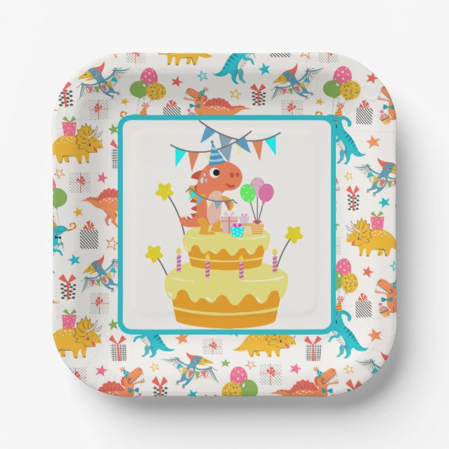 Plato De Papel Fiesta de dinosaurios (Anverso)