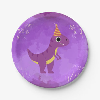 Plato De Papel Fiesta de dinosaurios Plate Purple