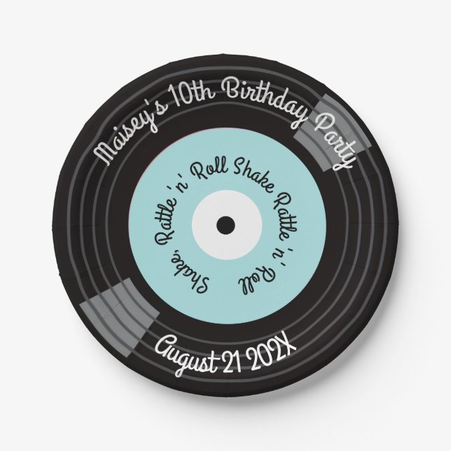 Plato De Papel Fiesta de discos de vinilo retro (Anverso)