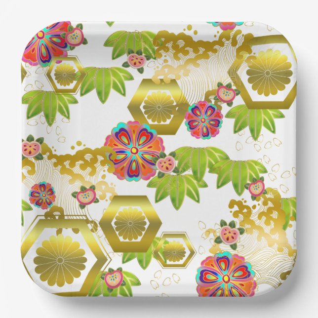 Plato De Papel Fiesta de diseño japonés (Anverso)